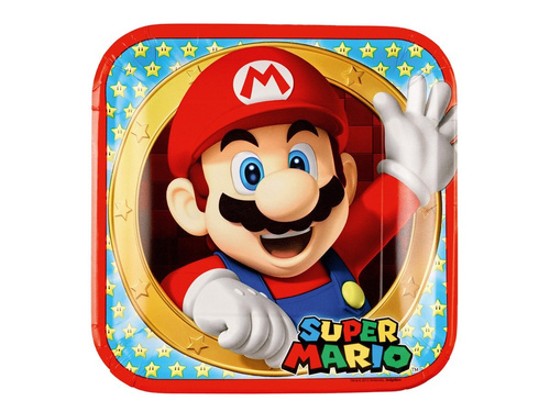 Talerzyki papierowe na urodziny Super Mario Bros - 23 cm - 8 szt.