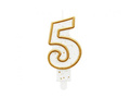 Number candle with gold border and glitter - 5 - 1 pc.