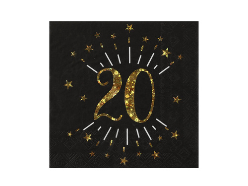 Sparkling twentieth birthday napkins - 33 cm - 10 pcs.