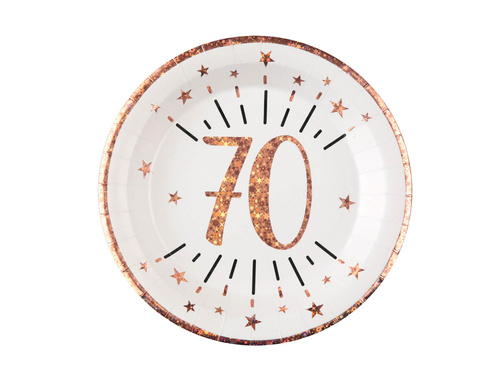 Seventieth birthday plates Sparkling pink gold - 22,5 cm - 10 pcs.