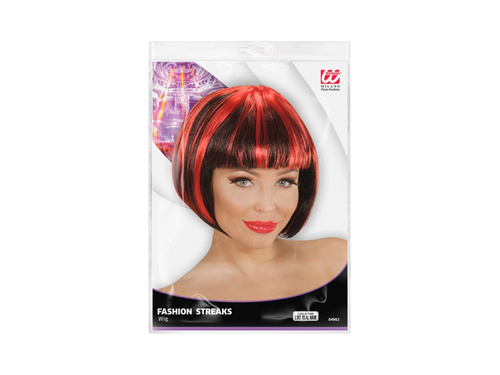 Czarno-czerwona peruka z modnymi pasemkami