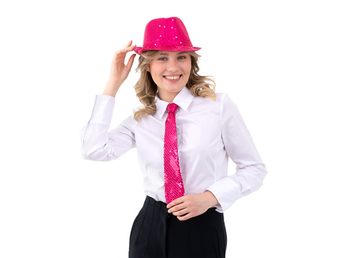 Cekinowy krawat - różowy - 36 cm - 1 szt.