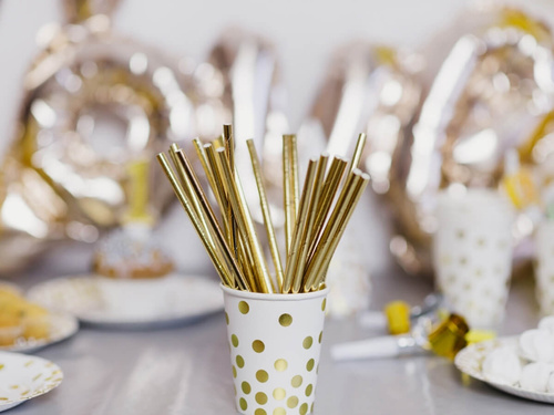 White paper cups with gold peas - 260 ml - 6 pcs.