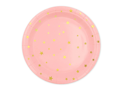 Pink paper plates with gold stars - 23 cm - 6 pcs.