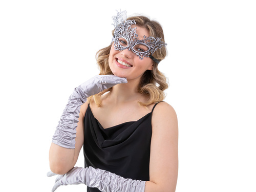 Maska karnawałowa koronkowa - srebrna - 1 szt.