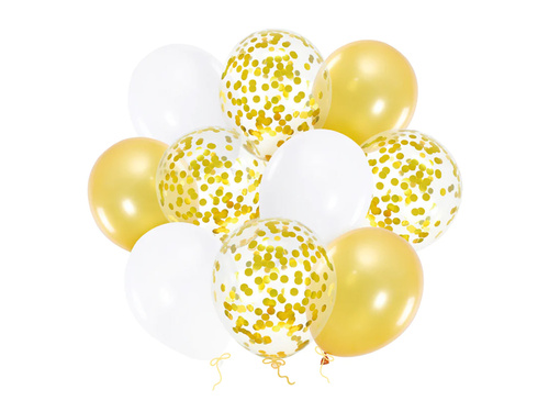 Set of latex balloons gold and white - 30 cm - 10 pcs.