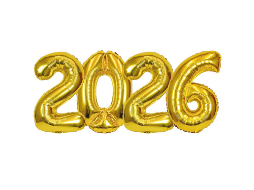 Mini Shape Number 2026 Gold Foil Balloon - 35 cm - 4 pcs