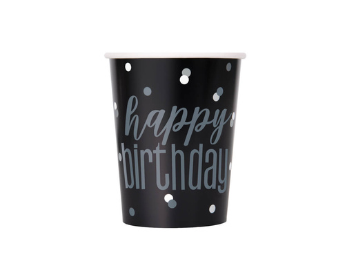 Birthday cups black Happy Birthday - 266 ml - 8 pcs.