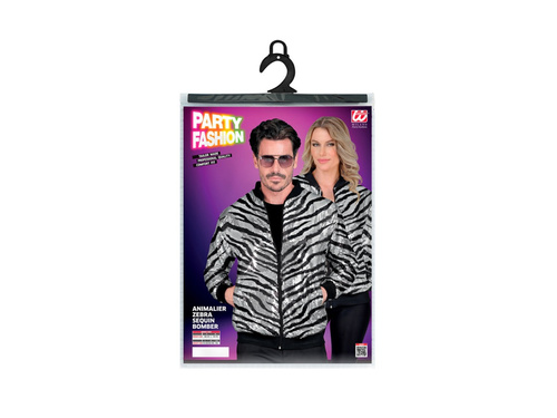 Srebrna Imprezowa cekinowa kurtka - bomberka - motyw zebry