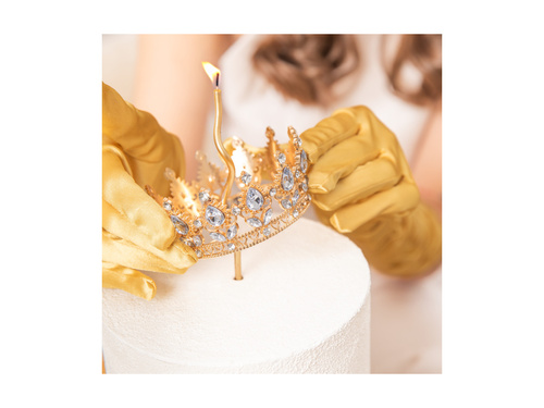 Korona na tort - 10 cm - złota z kryształkami - 1 szt.