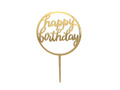 Plexiglass cake topper Happy Birthday gold - 1 pc.