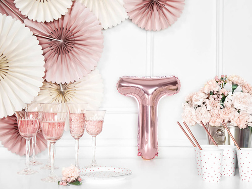 Foil balloon letter "T" pink and gold - 35 cm