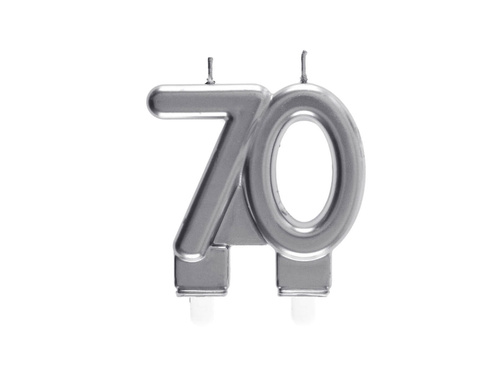 Silver 70th birthday candle - 7,5 cm - 1 pc.