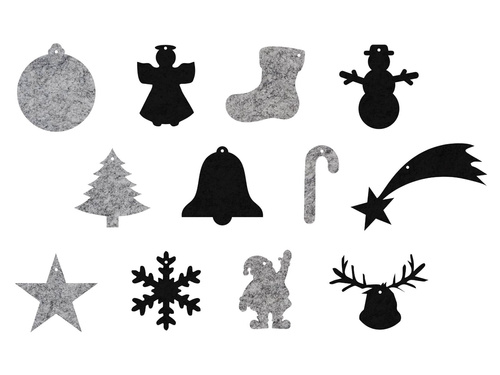 Felt christmas tree hanging decoration - 10 cm - 12 pcs