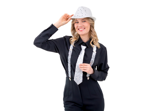 Cekinowy krawat - srebrnym - 36 cm - 1 szt.