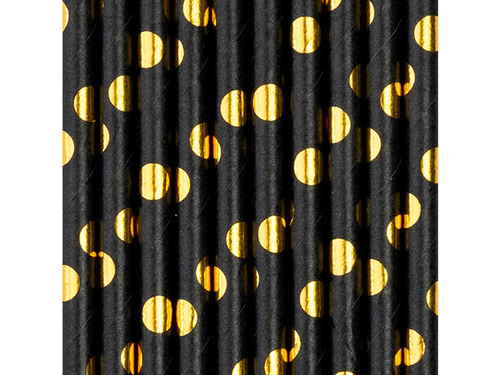 Tube straws black with gold dots - 10 pcs.