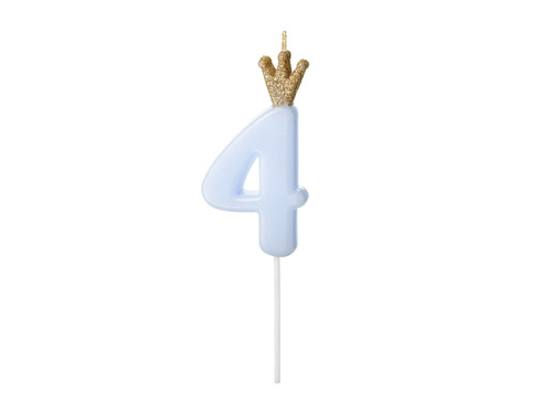 Number four blue candle with crown - 4 - 1 piece.