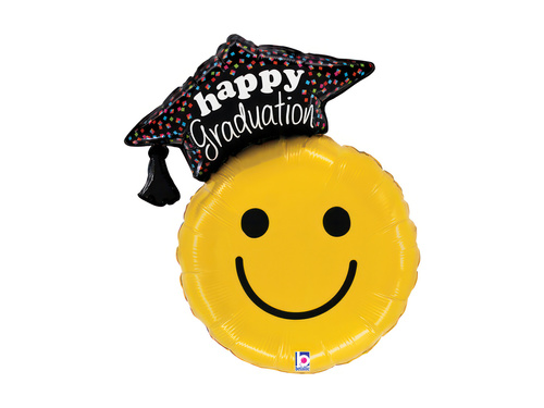 Graduation Smiley Foil Balloon - 56 x 66 cm - 1 pc