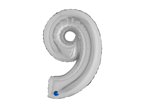 Balon foliowy cyfra 9 srebrny - 14" - 1 szt.