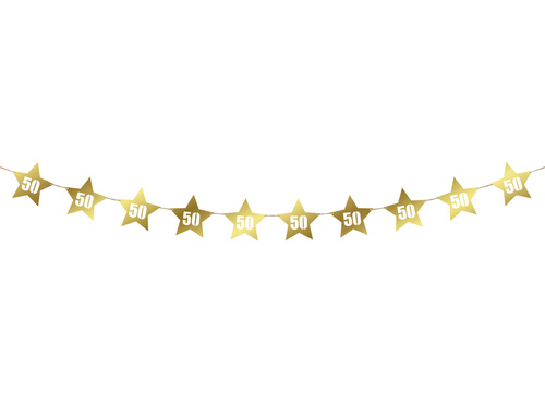 Banner with stars for 50th birthday - gold - 14 pcs.