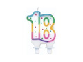 Candle for 18th birthday with colorful border and dots - 1 pc.