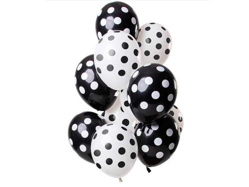 Set of latex balloons white and black dots - 30 cm - 12 pcs.