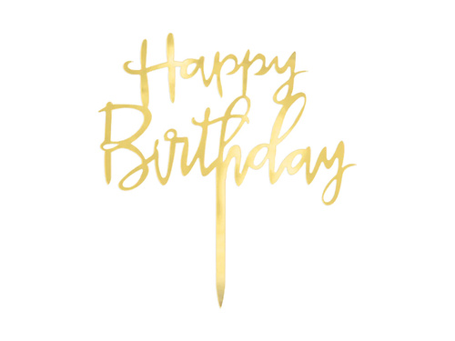 Happy Birthday cake topper gold - 1 pc.