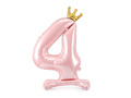 Foil balloon standing number 4 pink with crown - 84 cm - 1 pc.