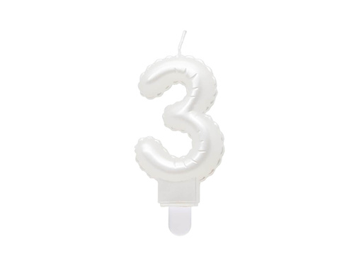 Pearl number candle white - 3 - three