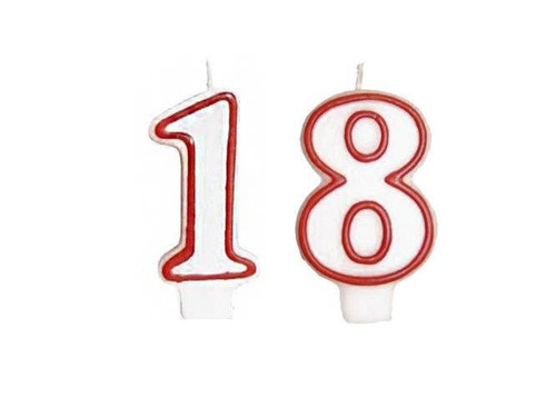 18th Birthday Red Candle - 8 cm - 2 pcs