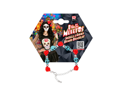 Turkusowa bransoletka z czaszkami i czerwonymi różami