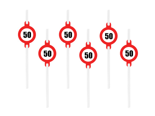 Słomki urodzinowe Znak Zakazu na 50 urodziny - 6 szt.