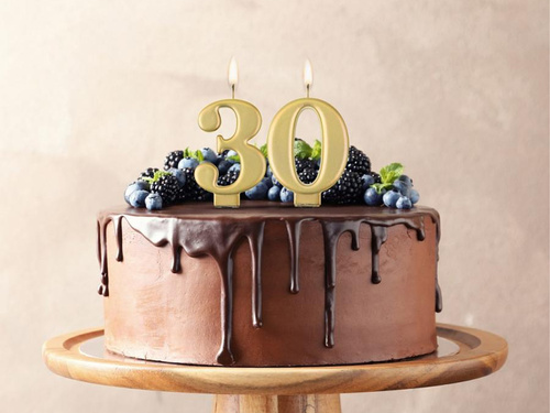 Świeczka cyferka metaliczna złota - 3 - trzy