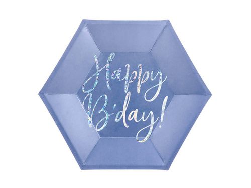 Birthday plates navy blue Happy B'day - 20 cm - 6 pcs.