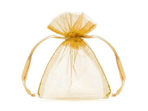 Organza bags for guests - gold, plain - 7,5 x 10 cm - 10 pcs.