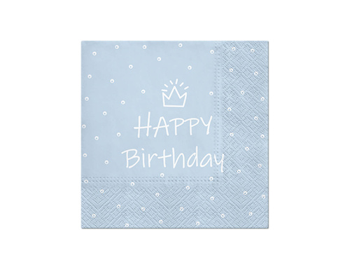 Happy Birthday blue napkins with crown - 33 cm - 20 pcs.