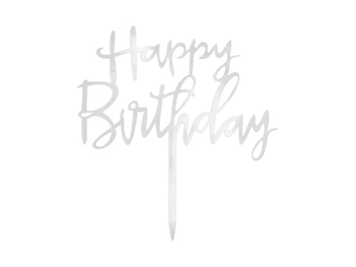 Happy Birthday silver cake topper - 1 pc.
