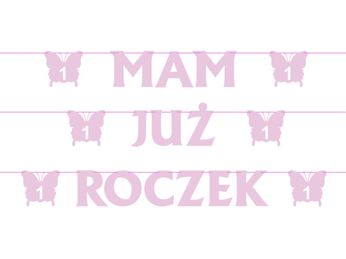 Baner na roczek różowy z motylkami - 6,5m