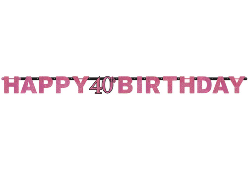 Baner Happy Birthday na czterdziestkę różowy - 213 cm - 1 szt.