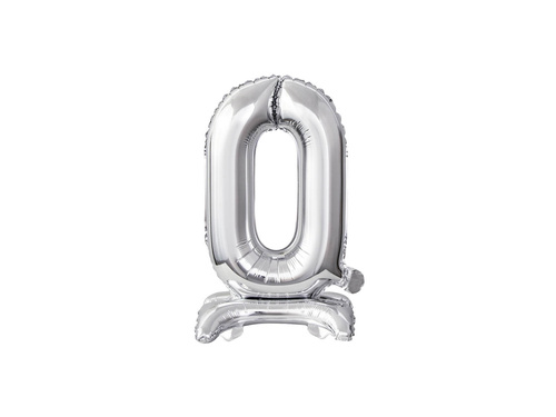 Balon foliowy stojący cyfra 0 srebrna - 38 cm