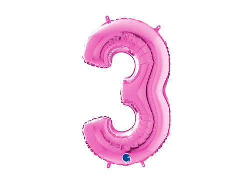 Number 3 fuxia Foil Balloon - 66 cm - 1 pc