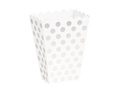 Pudełka na popcorn białe w srebrne kropki - 8 szt.