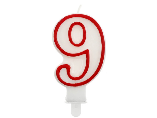 Number candle with red border nine - "9"