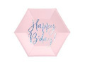 Talerzyki urodzinowe jasnoróżowe Happy B'day - 20 cm - 6 szt.
