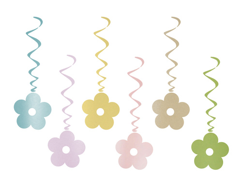 Hanging decoration swirls colorful spring flowers - 6 pcs.