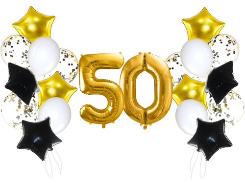 Zestaw balonów na pięćdziesiątkę złoto-czarny - 21 szt.