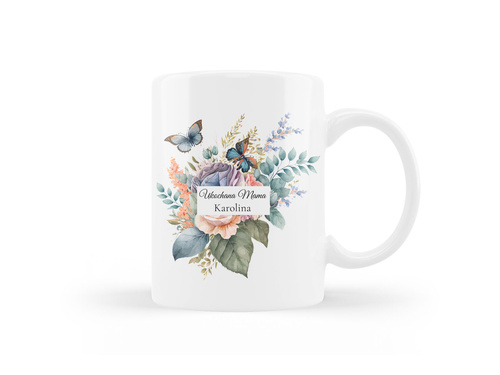 Kubek personalizowany na dzień matki Kwiaty i motyle - 330ml