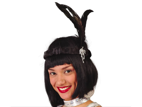 Black Headband Retro Charlestone with plume - 1 pc