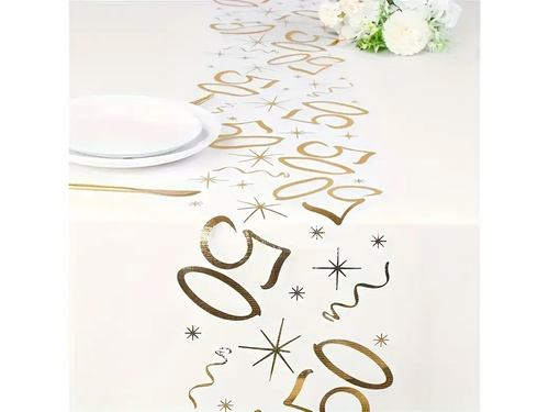 Dekoracja bieżnik na stół z nadrukiem na 50 urodziny - 28 cm x 2,5 m - 1 szt.