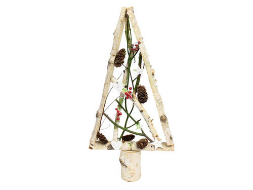 Wooden Christmas tree with decorations white - 62 cm - 1 pc.